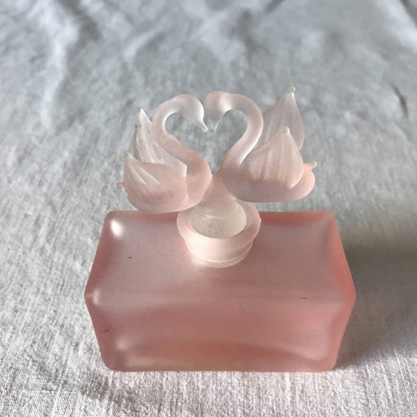 Beautiful Satin Glass Double Swan Glass Stopper perfume bottle Pink Collectible Vanity