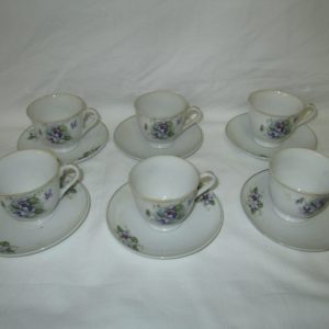 Beautiful Set of 6 Vintage Made in Japan Demetasse Cups and Saucers Violas Purple with green floral