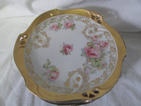 Beautiful Set of German Plates Set of 6 gold trim pierced rim 1800's decorative cookie plates 6" across Fine Detail Fine bone china