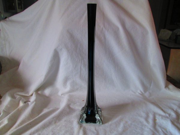 Beautiful Tall Art Glass Vase Dark Blue Looks Black 15.5" tall Beautiful Design Bud Vase