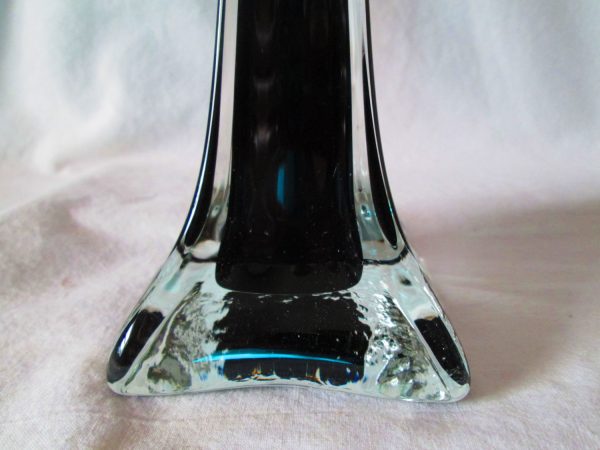 Beautiful Tall Art Glass Vase Dark Blue Looks Black 15.5" tall Beautiful Design Bud Vase