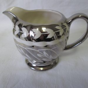 Beautiful Vintage Silver Luster Small Cream Pitcher Sadler England Beautiful white leaf pattern