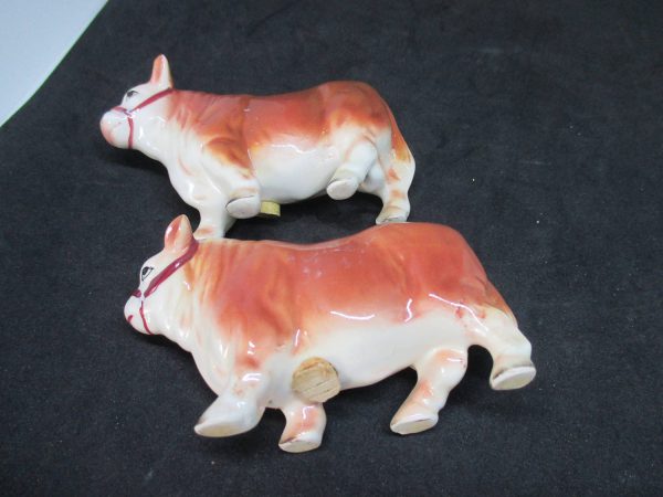 Cows Bulls Salt & Pepper Shakers decor collectible display tableware dinning kitchen cottage 1950's Japan Ceramic Farmhouse decor Darling