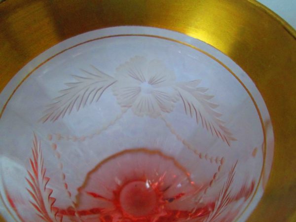 Depression Glass Pink Goblets with Gold Overlay