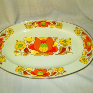 Enamel Floral 1970's Vintage Turkey Platter Just in time for the Holidays Large RETRO metal enamel platter Country Flowers Mid Century Japan