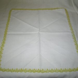 Fantastic Art Deco Olive Green Crochet trim cotton hanky handkerchief beautiful white cotton nice crochet trim 12"x12"