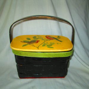 Fantastic Basket Purse Bird Pattern Lid Wooden lid and base Hand made Purse bag basket