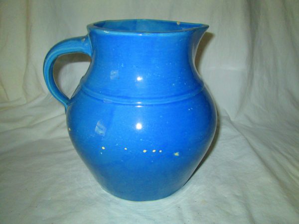 Fantastic Large Round Pottery Pitcher Periwinkle Blue 1920's-30's