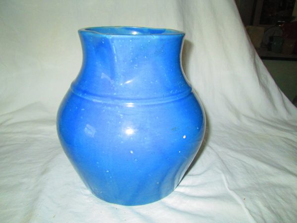 Fantastic Large Round Pottery Pitcher Periwinkle Blue 1920's-30's