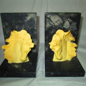 Fantastic Marble Book Ends with Horse Head Figurines on Each Nicely Detailed Italy