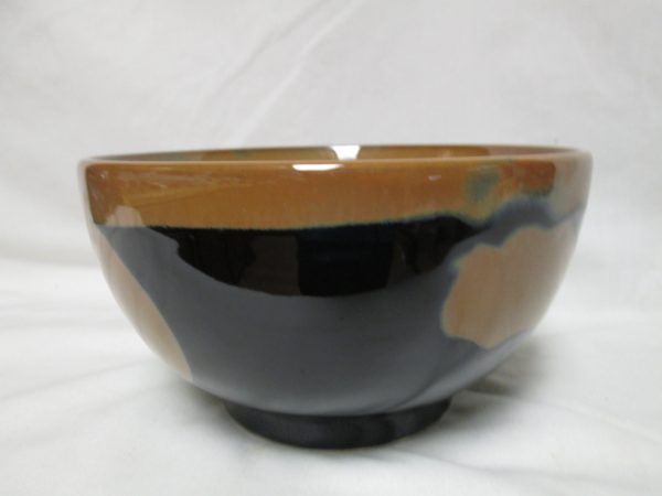 Fantastic Pottery Bowl Brown Mustard Beige Black Swirl and Drip Pattern OOAK Artisan Bowl Mixing Decor