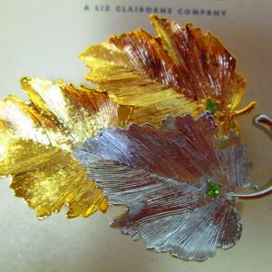 First Issue Liz Claiborne Silver and Gold Leaf Brooch Pin Silver tone Gold tone
