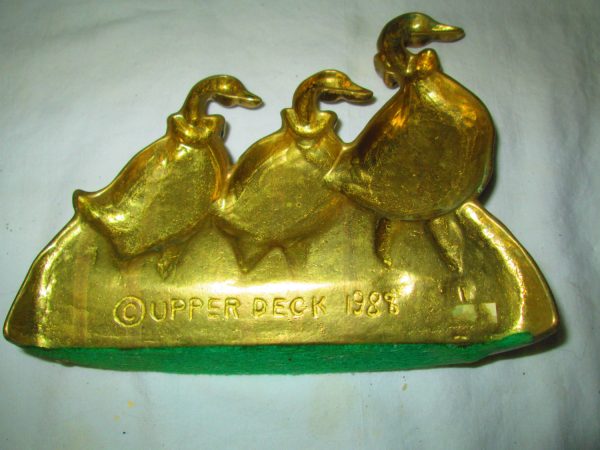 Great Brass Goose Upper Deck 1988 Door Stop Heavy brass Mother with 2 chicks