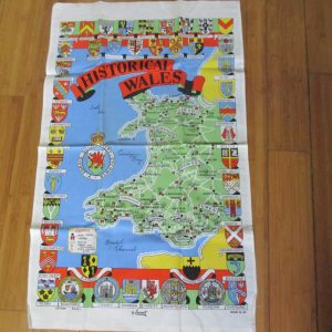 Mid Century Colorful Kitchen towel New Old stock Unused 100% cotton Vivid Colors Historical Wales flags country Bristol Channel