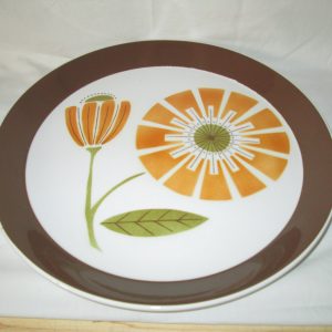 Mikasa Brunch 2504 Duplex Ben Seibel Chop Plate 12" PLATTER Retro FLOWER Brown and Orange Vivid Clean