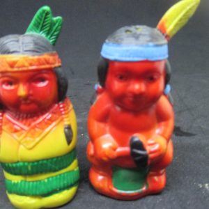 Native American Indian hard plastic Salt & Pepper Shakers decor collectible display tableware dinning kitchen cottage 1950's farmhouse