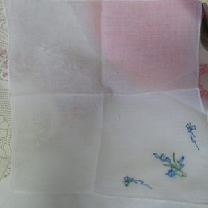 Pretty Blue and Green embroidered floral hankie handkerchief great condition