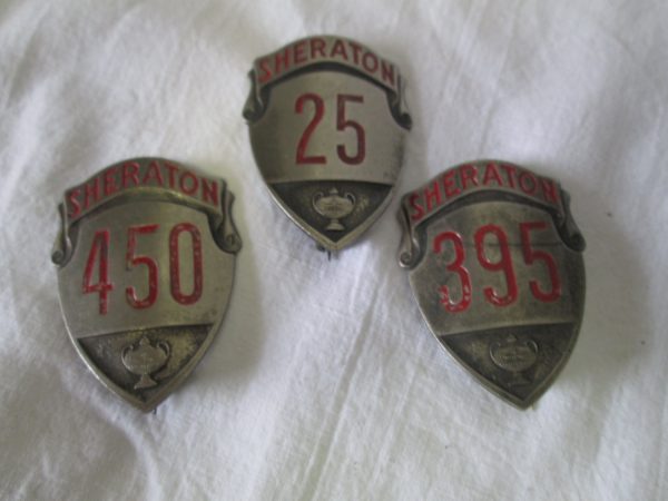 Single Sheraton Employee Badge Choose your number metal 1930's Hotel Badges