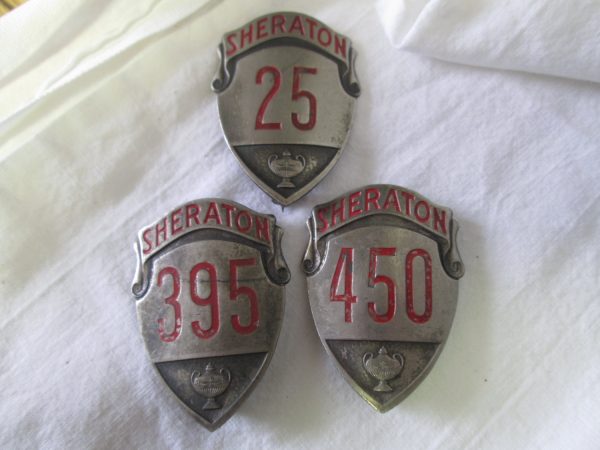 Single Sheraton Employee Badge Choose your number metal 1930's Hotel Badges
