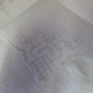 Stunning Cut Work Linen Hankie handkerchief pale grey trim work