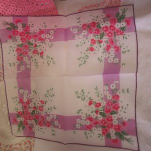 Stunning Mid-century printed cotton Rose & floral Hankie a great accent decorative piece12