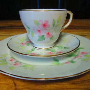 Stunning Pink Floral Tea Cup Saucer and Dessert Plate Crown Duchess Bone China England 3 pieces