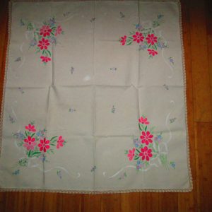 Stunning Vintage Hand Embroidered Floral Fine Cotton Tablecloth with Crochet trim WOW  Piece