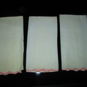 Three Vintage Tea Towels with Pink Scalloped Edges 100% cotton