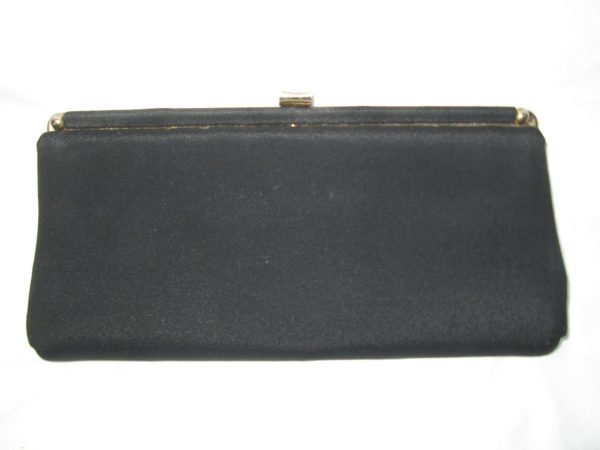 Vintage 1940's raw silk black purse with gold trim and gold clip ...