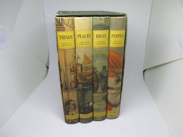 Vintage 1957 Set of 4 Books in Box People Places Things and Ideas collectibles display bookshelf library office