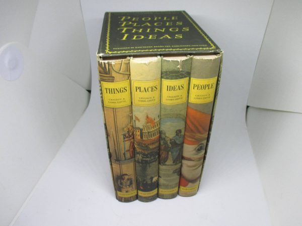 Vintage 1957 Set of 4 Books in Box People Places Things and Ideas collectibles display bookshelf library office