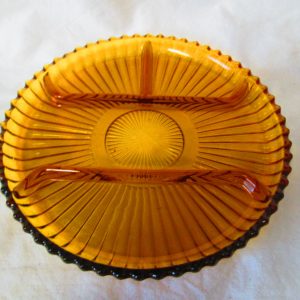 Vintage Amber Glass Divided Plate Serving Tray snack plate