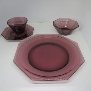 Vintage Amethyst Glass Place Setting Tea cup saucer dessert fruit bowl luncheon plate Complete Purple Dining Snack set