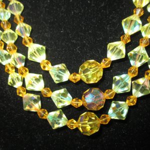 Vintage Beautiful 3 Strand Large Beads Austrian Crystal Necklace Multi faceted crystals colorful yellow and gold color Stunning!!