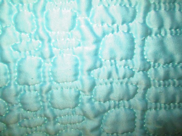 Vintage Beautiful Machine Stitched teal blue dark aqua Quilted full size blanket with satin trim 1950's