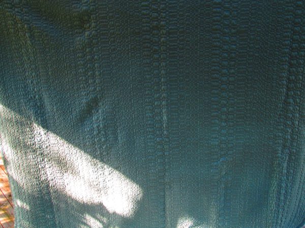 Vintage Beautiful Machine Stitched teal blue dark aqua Quilted full size blanket with satin trim 1950's