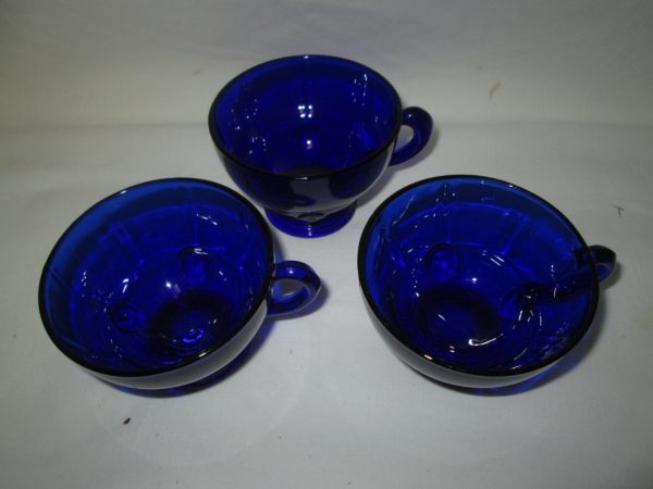 Vintage Blue Moondrop Coffee Tea Cups Set of 3 Mint Condition Cobalt blue glass