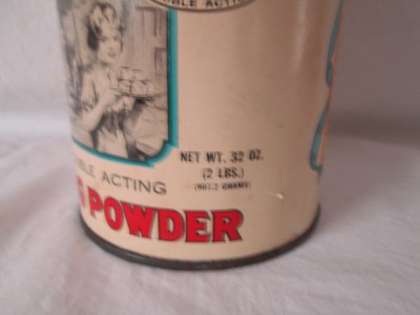 Vintage Clabber Girl Baking Powder Can Full 2 lbs Metal inset lid tin can advertising kitchen decor