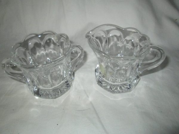 Vintage Clear Glass paneled cream and sugar Beautiful Thick Glass