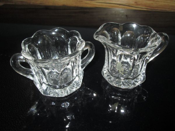 Vintage Clear Glass paneled cream and sugar Beautiful Thick Glass