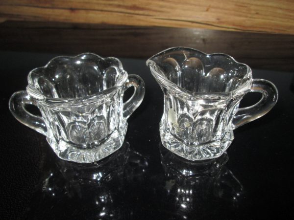 Vintage Clear Glass paneled cream and sugar Beautiful Thick Glass