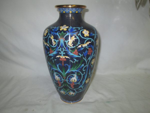 Vintage Cloisonne' on brass large Vase or lamp beautiful floral great shape 10 1/2" tall 19" around