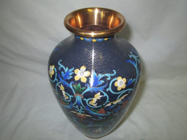 Vintage Cloisonne' on brass large Vase or lamp beautiful floral great shape 10 1/2" tall 19" around