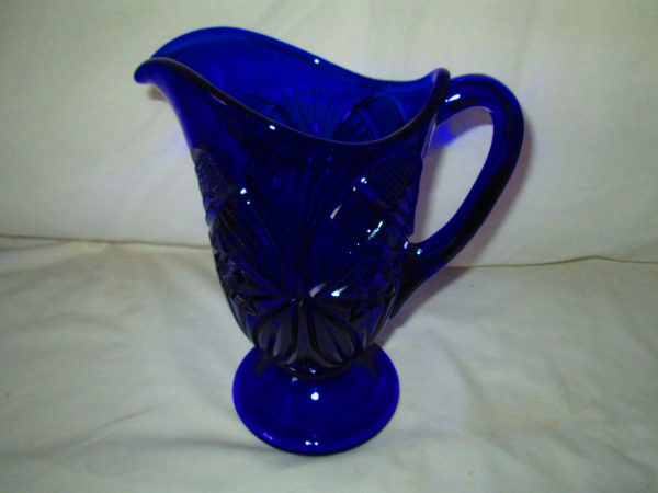 Vintage Colbalt Blue Westmorland Cut Glass Pitcher Depression Era Beautiful condition