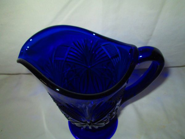 Vintage Colbalt Blue Westmorland Cut Glass Pitcher Depression Era Beautiful condition