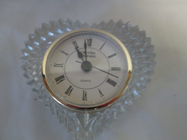 Vintage Crystal Legends Quarts Clock Heart shape Crystal Godinger Home decor