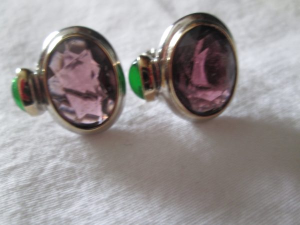 Vintage Earrings Amethyst and Emerald Silver and Gold