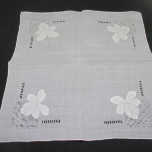 Vintage Hanky Handkerchief collectible display cottage cotton floral with hemstitch light gray embroidery 1940's White on white 11"x11"