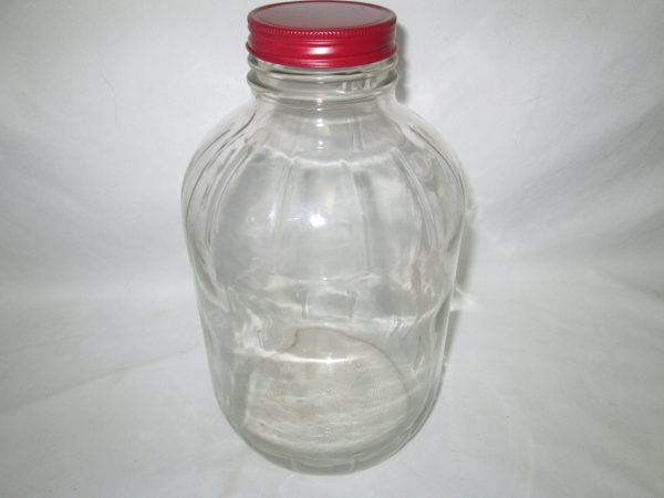 Vintage Hazel Atlas Glass Kitchen Storage Jar~marbles buttons dog treats garage laundry glass jar 1 gallon ribbed top burgundy metal lid