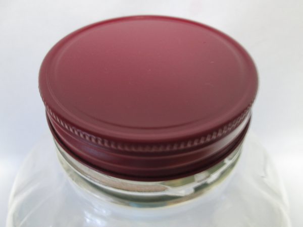 Vintage Hazel Atlas Glass Kitchen Storage Jar~marbles buttons dog treats garage laundry glass jar 1 gallon ribbed top burgundy metal lid